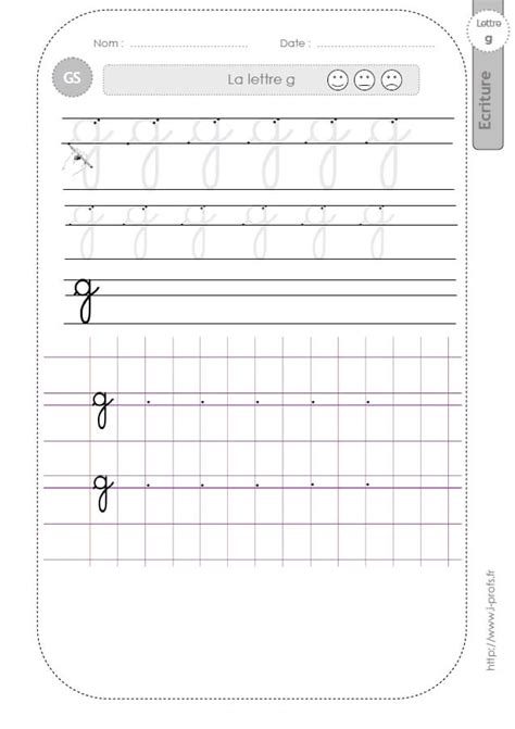 GS:GRAPHISME ET ECRITURE CURSIVE. Fiches sur le g