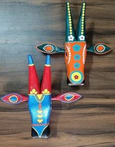 MyPebbleDiary Wooden Cow Heads/Nandi Wall Hanging Decor 12 inches Set ...