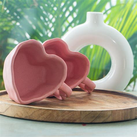 ArtyCera Ceramic Heart Shaped Cup and Saucer Set, 200 ml Capacity ...
