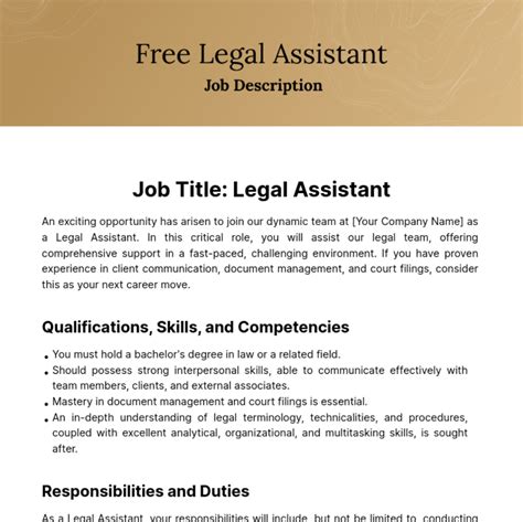 Free Legal Assistant Job Description Template to Edit Online