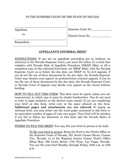 2015-2026 NV Appellants Informal Brief - Blank Fillable Template | Fill ...