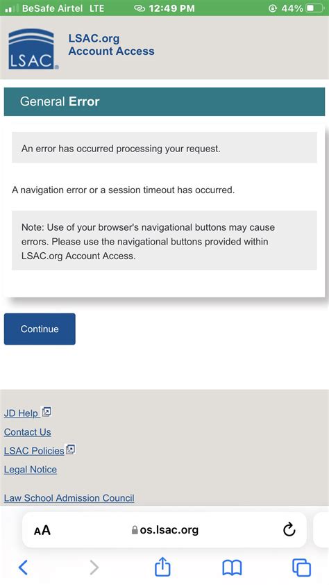 I keep getting this error message whenever I try to sign in to my LSAC ...