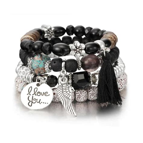 Buy Digital Shoppy Set of 4 Beaded Affirmation Bracelets for Women ...