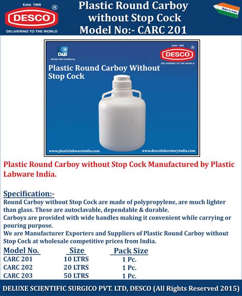 Plastic Carboy without Stop Cock - Manufacturers, Supplier & Exporter India