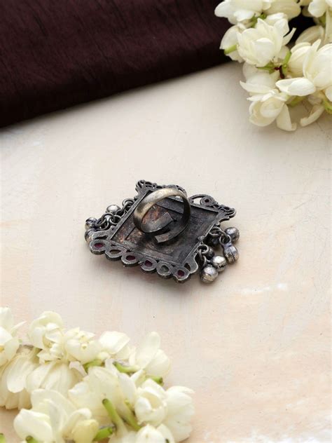 trueBrowns Silver Gold Tone Square Ring