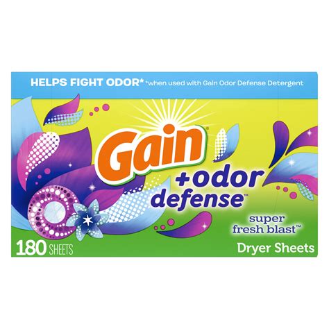 Buy Gain + Odor Defense Dryer Sheets, Super Fresh Blast Scent, 180 Ct ...