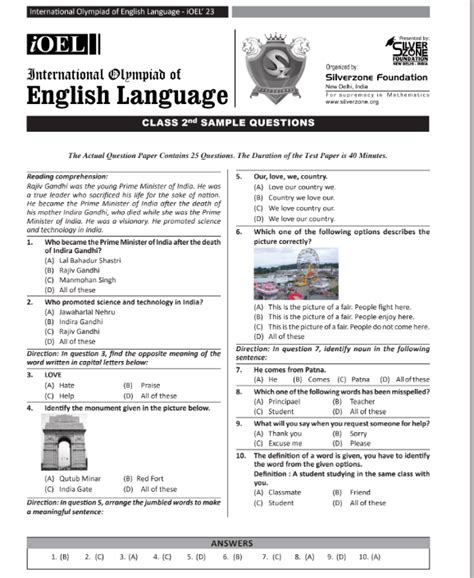 Download Class 2 iOEL sample paper | Olympiad tester