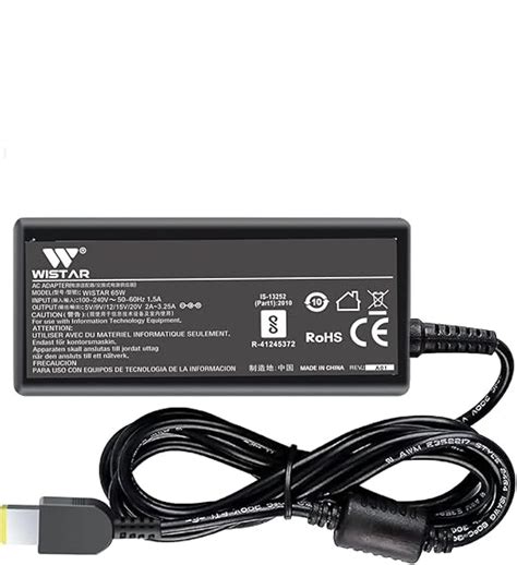 WISTAR 20V 3.25A 65W Rectangle USB Tip Laptop AC Adapter for Lenovo ...