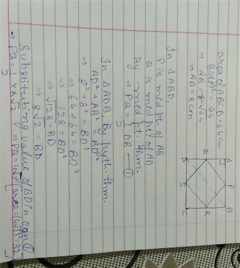 the area of a square abcd is 64 square. cm. find the area of square ...
