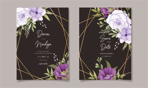 Beautiful purple flower wedding invitation card design 12678936 Vector ...