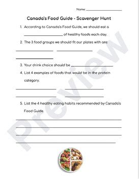 Canada's Food Guide - Scavenger Hunt by Yasmeen Ahmed | TPT