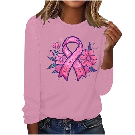 CLOISE Womens Breast Cancer Shirts Long Sleeve Crew Neck Blouses Floral ...