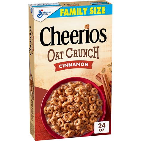 Cheerios Oat Crunch Cinnamon Breakfast Cereal, Made with Whole Grain, Family Size, 24 oz ...