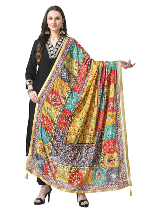 A R Silk Women's Pakistani Heavy Silk Dupatta with Mirror Work with ...