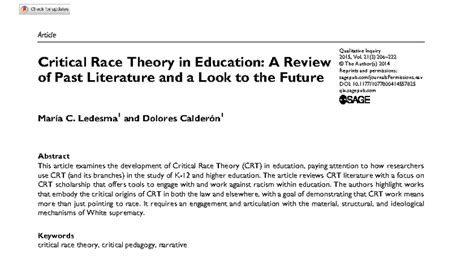 557825 Inquiry: Critical Race Theory in Education - A Comprehensive ...