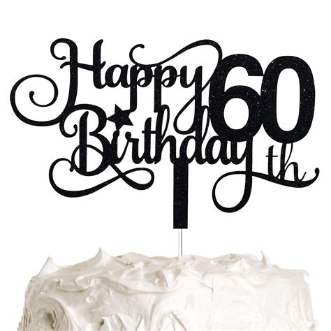 Buy Black Glitter 60th Birthday Cake Topper, Happy 60th Birthday Cake ...