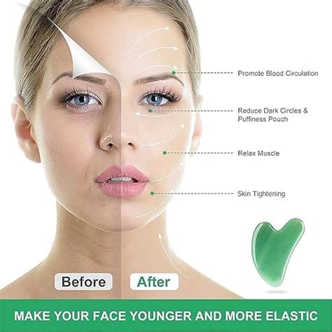 Natural Jade Roller & Gua Sha Set for Face, 100% Original Xiuyan Jade ...