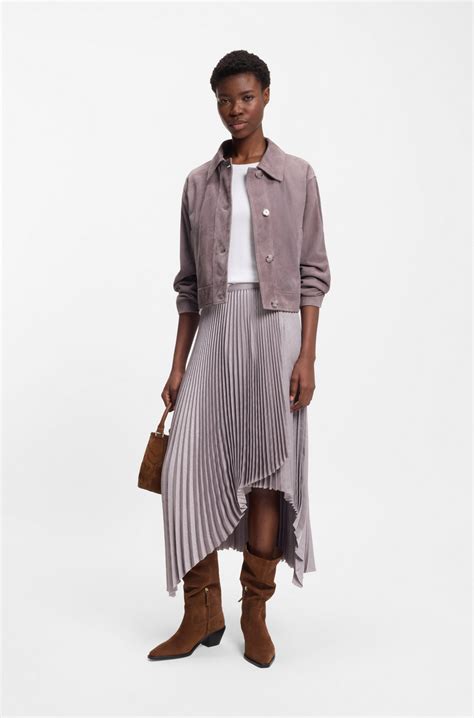 BOSS - Plissé-pleat skirt in crinkle satin - Light Purple