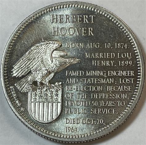 1+ oz Silver Herbert Hoover Presidential Commemorative Coin/Medal ...