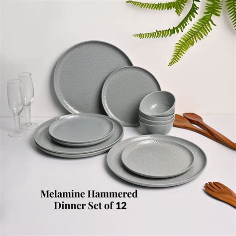 MARKET99 Grey Hammered Melamine Dinner Set – 12 Pcs
