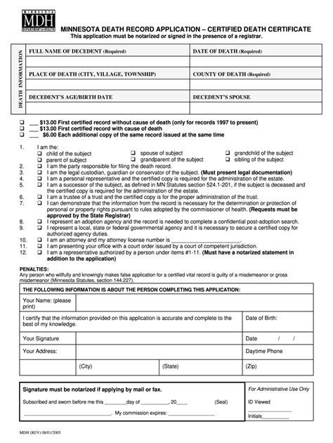 MN Death Record Application - Certified Form - Fill Online, Printable ...