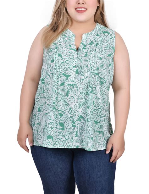 NY Collection Women's Plus Size Sleeveless Pintucked Blouse - Walmart.com