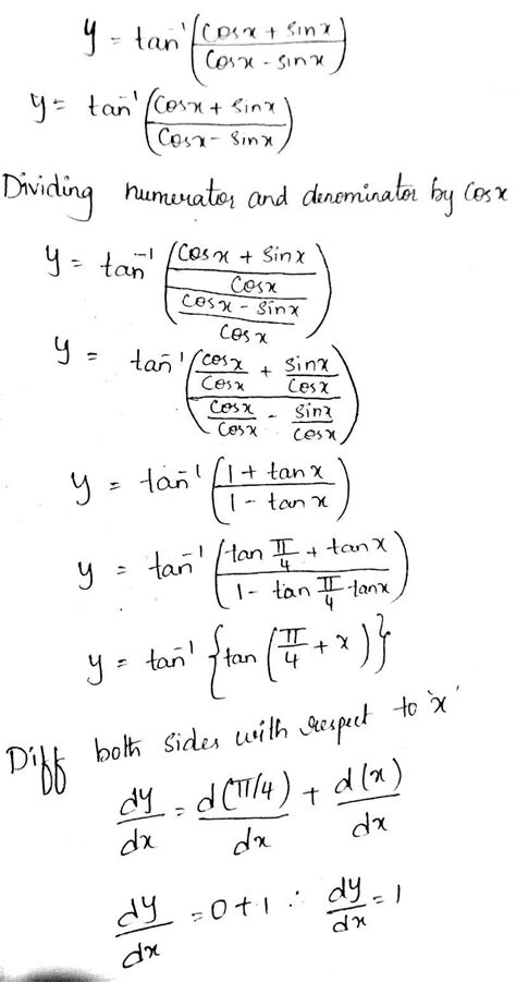 dy/dx of tan^-1 (sinx + cosx) - Brainly.in