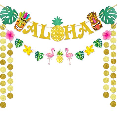 WERNNSAI Hawaiian Aloha Party Banner Decorations - Flamingo Pineapple ...