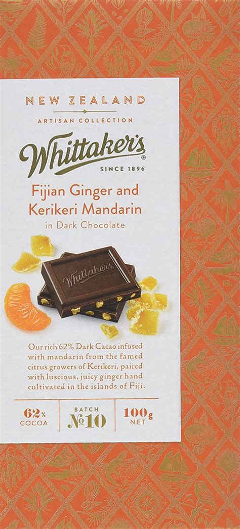 Whittakers Fijian Ginger Kerikeri Mandrain in Dark Chocolate, 100g ...