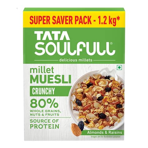 Tata Soulfull Crunchy Millet Muesli, 1.2 kg, Contains Wholegrains Nuts ...