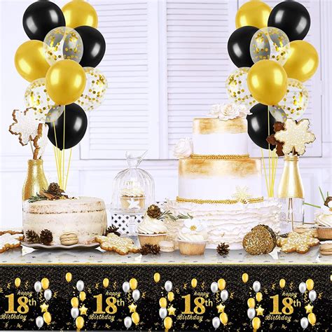 Buy Happy 18th Birthday Black Gold Table Cloth Cover Party,18th ...