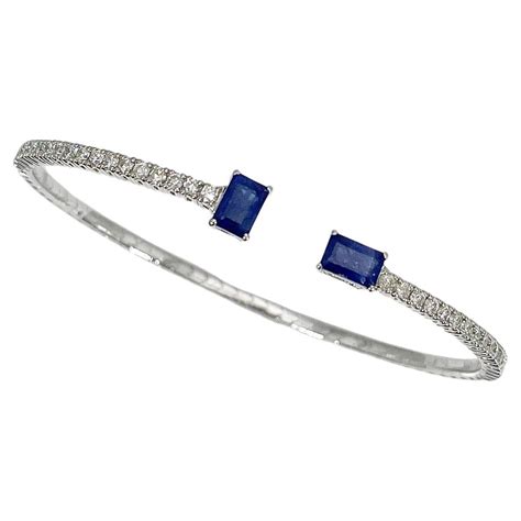 14k White Gold Sapphire and Diamond Bangle For Sale at 1stDibs