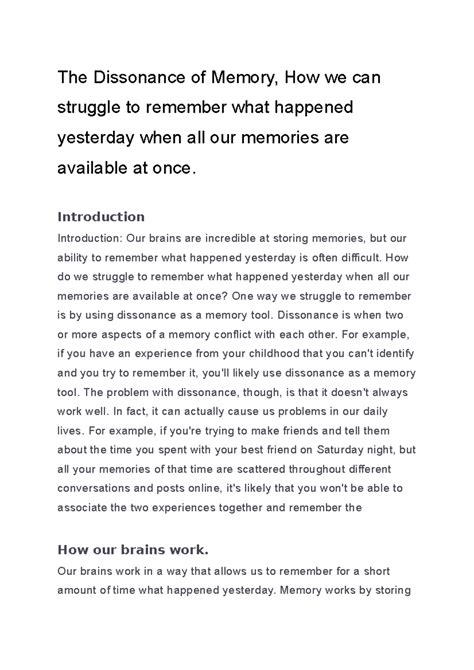 The Dissonance of Memory, How we can struggle to remember what happened ...