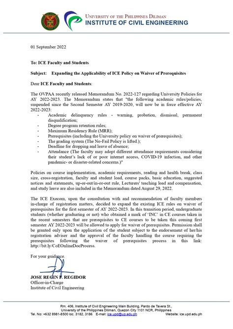 UP Institute of Civil Engineering - [Updated Institute Policy on Waiver ...