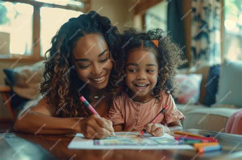 Premium Photo | African American mothers and daughters write at home
