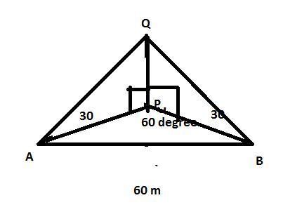 A vertical tower PQ subtends equal angle of 30° at each of the two ...