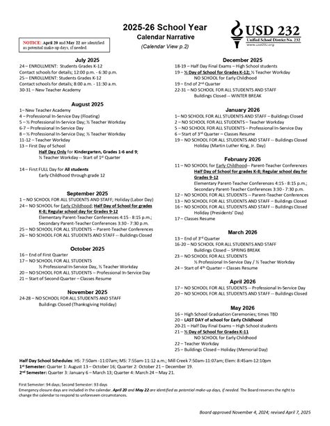 Unified School District #232 Calendar KS Revised [pdf] - EduCounty