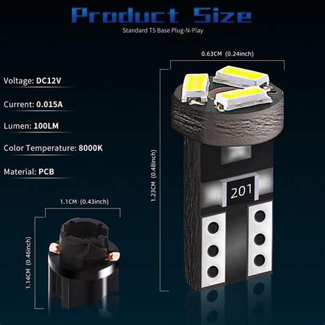 Buy T5 74 Led Bulb W3W 37 70 2721 Led Wedge LED T5 Twist Socket for Car ...