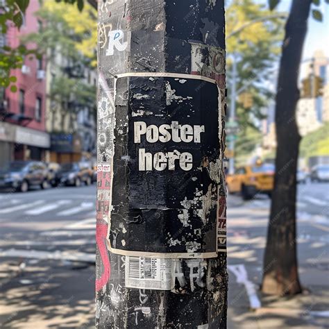 Premium Photo | A pole with a sign that says quot poster here here here ...