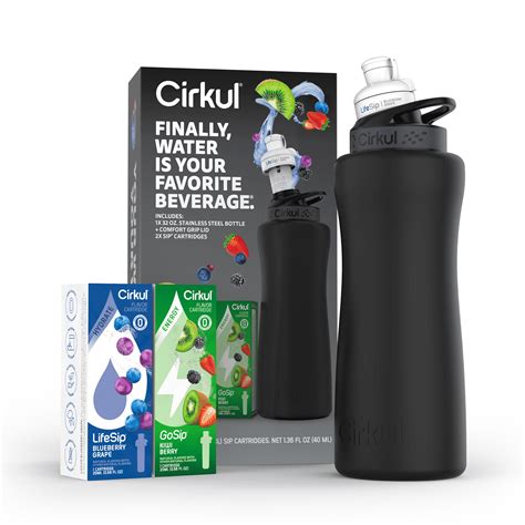 Cirkul 32oz Matte Black Stainless Steel Water Bottle Starter Kit with ...