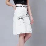 Buy Denim Letter Print Fray Skirt Online | ANNY
