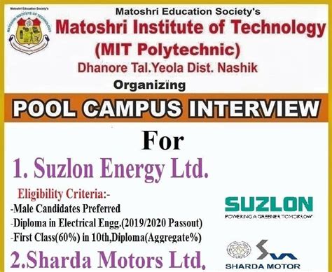 Pool Campus Drive for Maharashtra Diploma students of Electrical ...