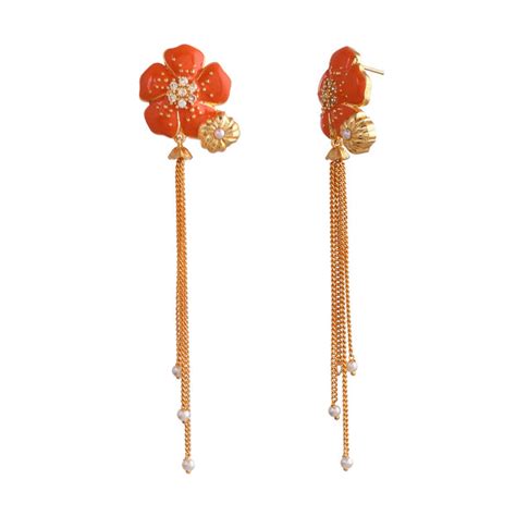 Flower Fantasy Golden Bloom Vermilion Dangler Earrings – VOYLLA