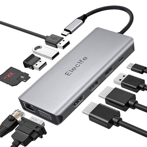 Elecife USB C Ultra HD/4K Triple Display Docking Station, 17-in-1 ...