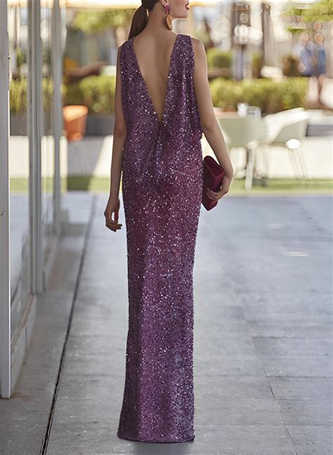 Sheath Scoop Neck Sleeveless Floor-Length Sequined Mother Of The Bride ...