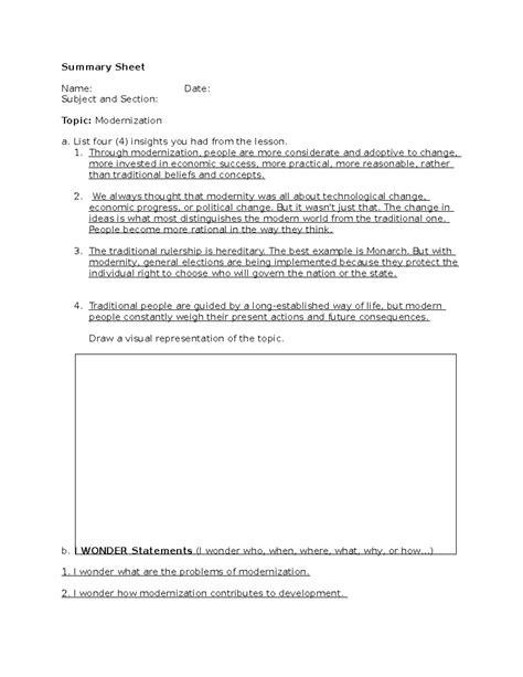 Image result for Summary Sheet Example Study