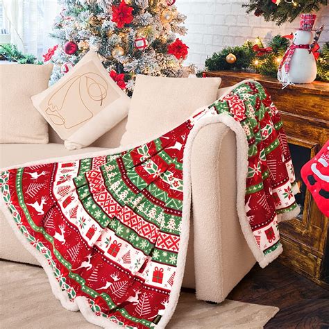 Inhand Xmas Snow Moose Fleece Sherpa Throw, Reindeer Design Flannel ...