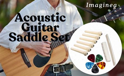 IMAGINEA Acoustic Guitar Bridge Saddle Nut with 6pcs Guitar Bridge Pins ...