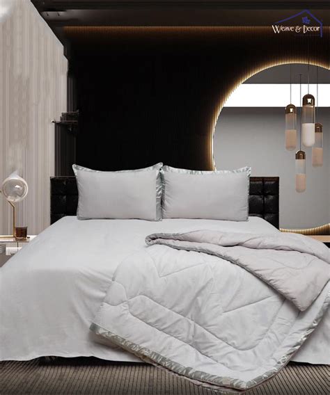 Light Grey Silky Soft Satin Comforter Set with Bedsheet & Pillow Cover ...