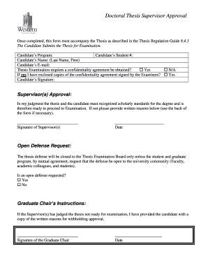 Fillable Online Doctoral Thesis Supervisor Approval Form Fax Email ...